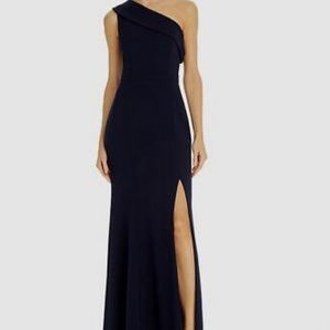 Aqua Navy Scuba Crepe One Shoulder Gown